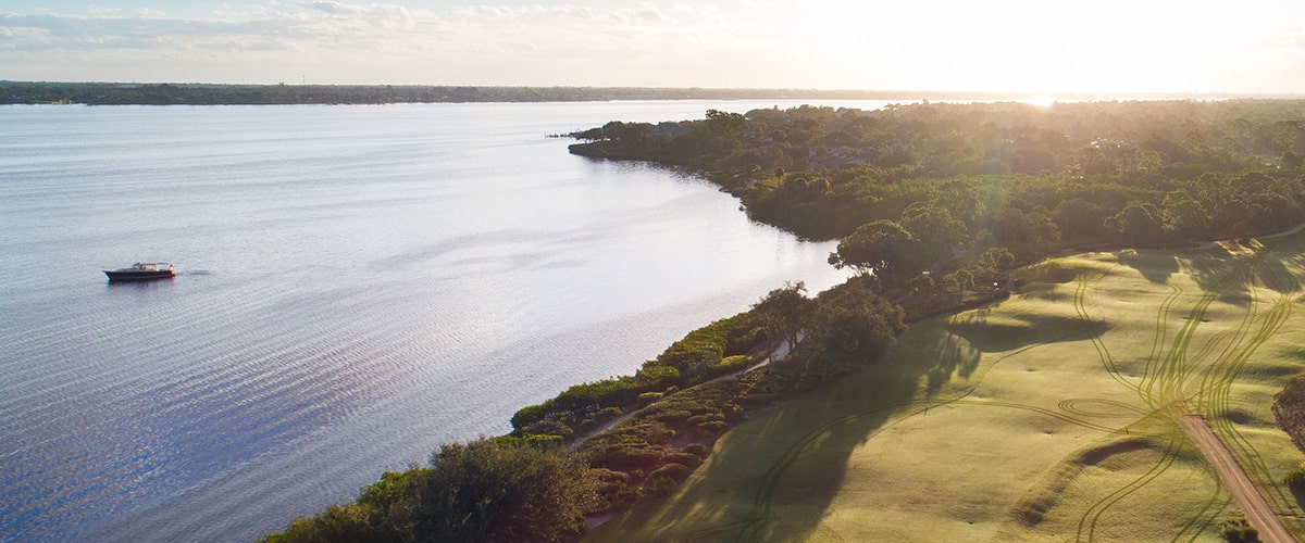 Aerial of Harbour Ridge Golf Course meeting the St. Lucie River