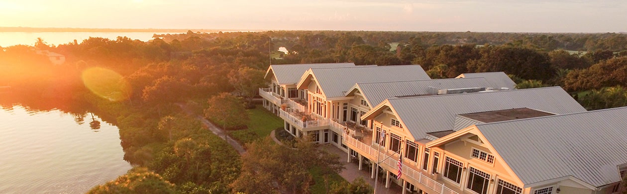 aerial of clubhouse at harbour ridge at sunrise