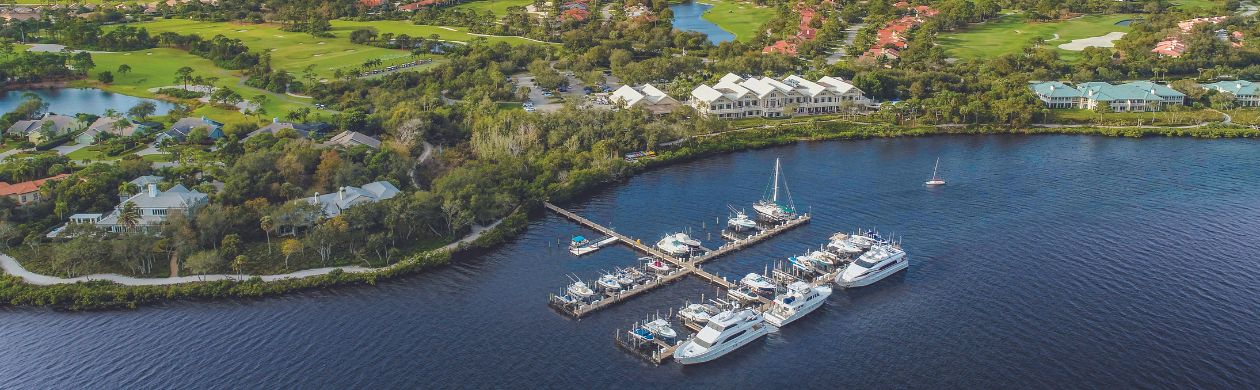 Aerial of the marina at Florida waterfront private club